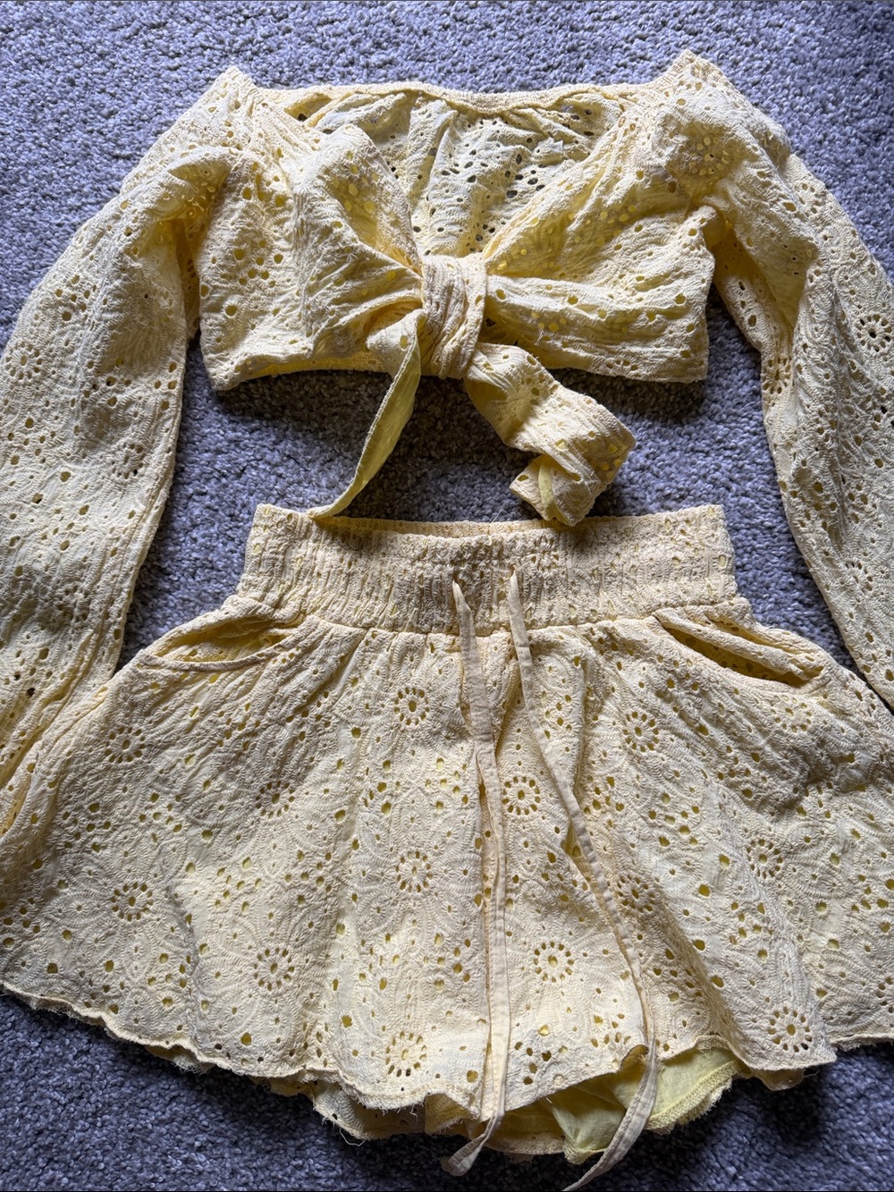 Stunning 2-piece yellow eyelet co-ord set imported from Ukraine 🇺🇦 Size S - Picture 5 of 5